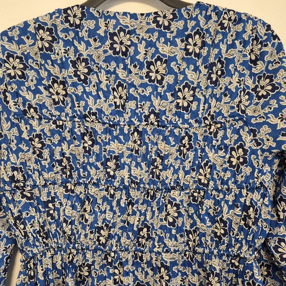 J. Crew Tiered Tie Front Beach Dress Cobalt Blue Floral Cotton Vneck Mini Sz XS - Picture 12 of 16